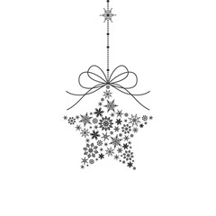 Black hanging star made from snowflakes with bow on white background. New year theme. Vector illustration