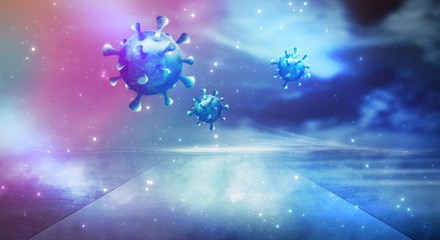 Covid-19, coronavirus outbreak, virus floating in a cellular environment, coronaviruses influenza background, viral disease epidemic, 3D иллюстрация of virus, organism, virus seen micro.