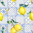 Watercolor lemon seamless pattern, Vintage summer wallpaper.