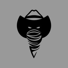 Cowboy Masked Outlaw Portrait Symbol On Gray Backdrop. Design Element