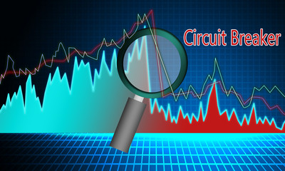 Stock markets down chart with circuit breaker text