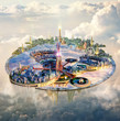 Abstract 3d illustration of a digital modern kingdom in the sky artwork