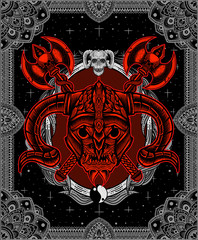 Viking head demonic face-vector illustration design.