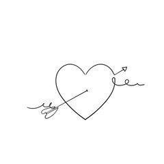 Wall Mural - hand drawn doodle heart love and arrow illustration with continuous line art style vector