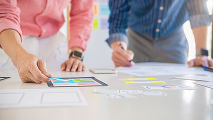 Wall Mural - creative web designer planning application and developing template layout, framework for mobile phon