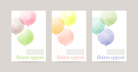 watercolor balloons illustration. vector card set