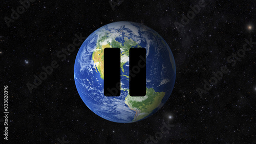 Earth Globe with pause sign, quarantine concept Poster Mural XXL