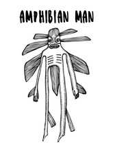 A Stylized Image Of An Amphibian Man With Fins. Black And White Vector Illustration. Can Be Used In Social Networks, For Articles, Publications, Postcards, Prints, Posters.