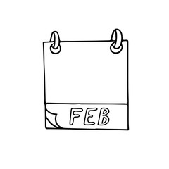 February month calendar page hand drawn in doodle style. simple scandinavian liner. planning, business, date, day. single element for design icon