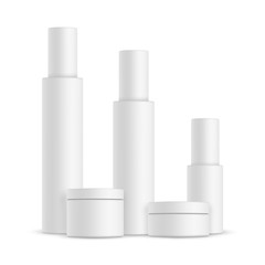 Wall Mural - Cosmetic bottles and cream jars, isolated on white background. Vector illustration