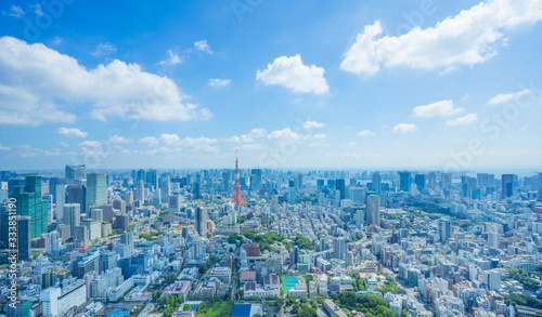 東京風景 19年 夏空 東京タワーと大都会 緑と流れる雲 木漏日 Stock Photo Adobe Stock