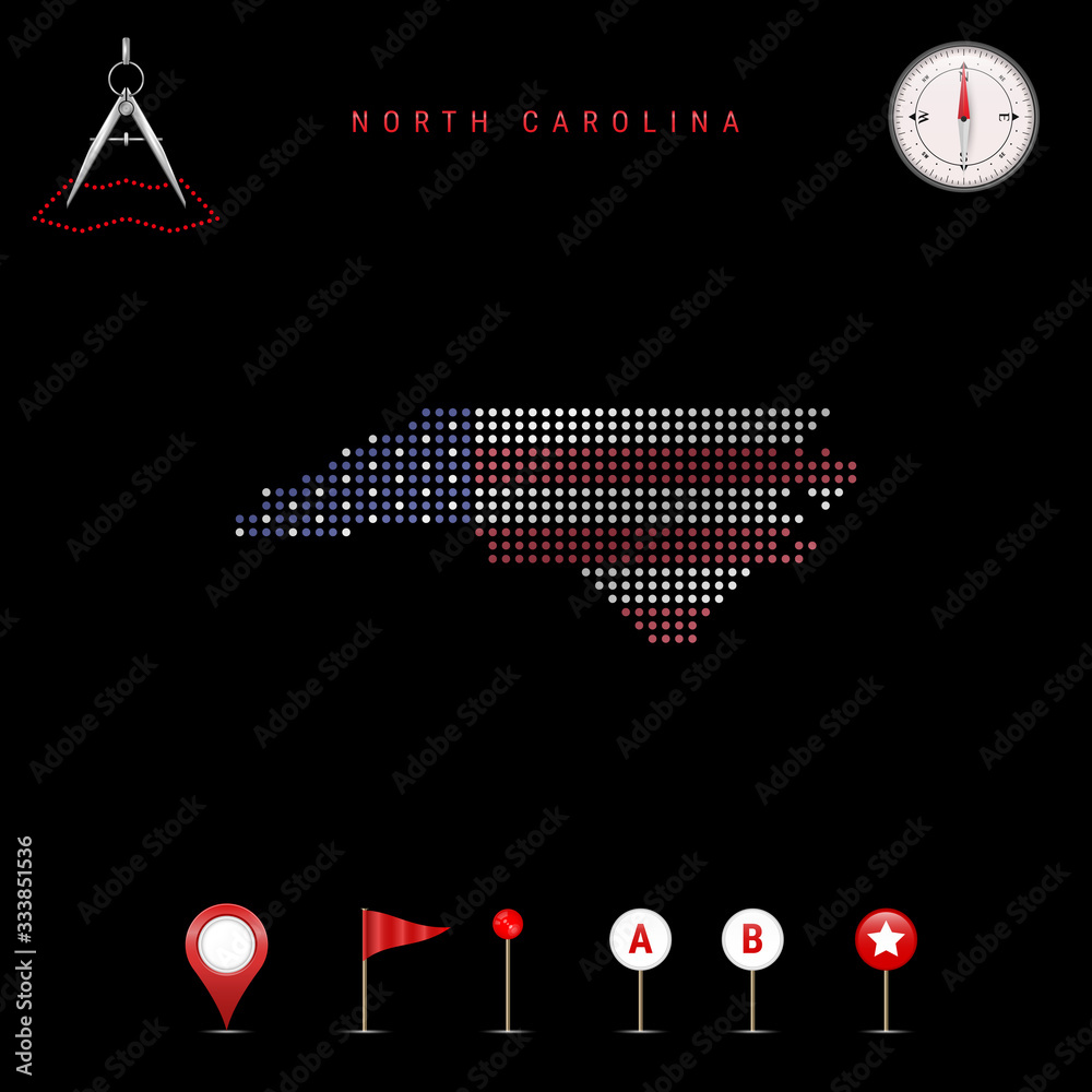 Dotted vector map of North Carolina painted in the american flag colors ...
