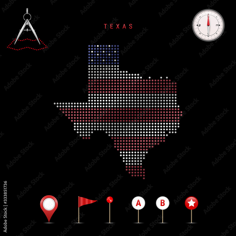 Vector de Stock Dotted vector map of Texas painted in the american flag ...