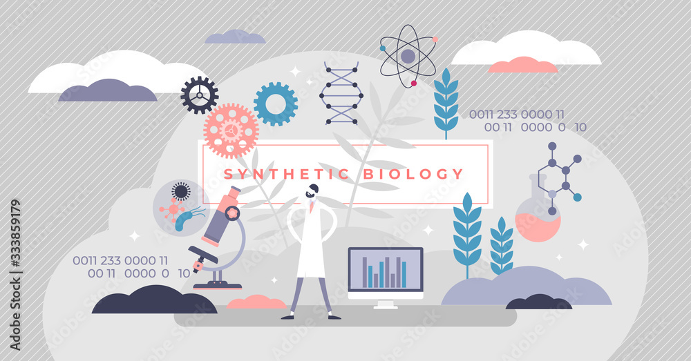 Synthetic biology vector illustration. Innovation flat tiny persons concept. - obrazy, fototapety, plakaty 