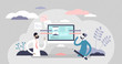 Drop servicing vector illustration. Online service flat tiny persons concept