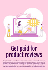 Poster - get paid for product reviews poster flat silhouette vector template. content marketing brochure, boo