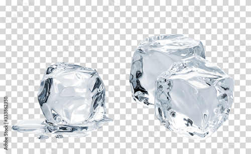 Photographie Melting crystal clear ice cubes on isolated background including clipping path