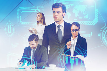Poster - Successful managers team, business interface