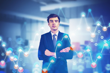 Poster - Confident trader in office, digital graph