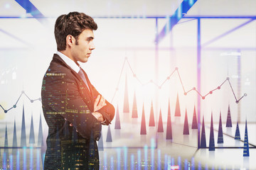 Poster - Confident businessman in office, financial graph