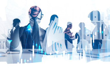 Poster - African trader reading report, team and graph