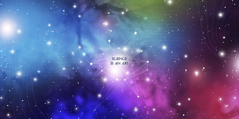 widescreen futuristic technology illustration in front of outer space background with copy space. cy