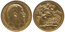 Great Britain British Golden Coin 2 Two Pounds 1902, Head Of King Edward VII Right, St George On Horse Slaying Dragon,