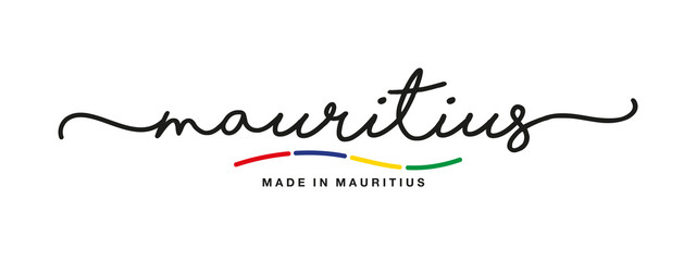 Wall Mural - Made in Mauritius handwritten calligraphic lettering logo sticker flag ribbon banner