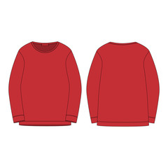 Sportswear in red color sweatshirt isolated on white background. Front and back technical sketch.