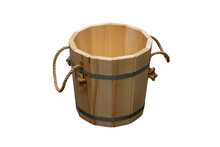 Wooden Bucket With Rope Handles. They're Going Against A White Background.