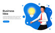 © Diki - Businessman with his idea landing page concept. Employer happy with his brilliant idea. Professional worker with bulb symbol, vector illustration