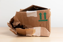 Damaged Crumpled Postal Cardboard Box
