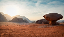  Desert View Of The Rock During Sunset, Wadi Rum Landscape 