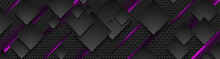 Futuristic Technology Background With Black Squares And Neon Purple Light. Vector Banner Design