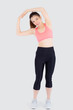 © NT_studio - Beautiful young asian woman in sport standing stretch muscle arm workout with healthy isolated on white background, girl wear shape fit warm up and exercise and yoga for health, wellness concept.