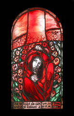 Saint Mary Magdalene, stained glass window by Sieger Koder in St. James church in Hohenberg, Germany