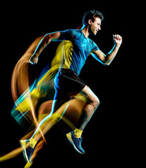 Wall Mural - runner running jogger jogging man isolated light painting black background