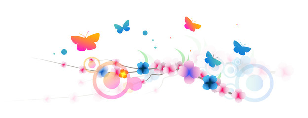 Wall Mural - grafica, primavera, fiori, farfalle