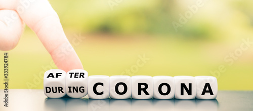 Cuadros en Lienzo Hand turns dice and changes the expression during Corona to after Corona