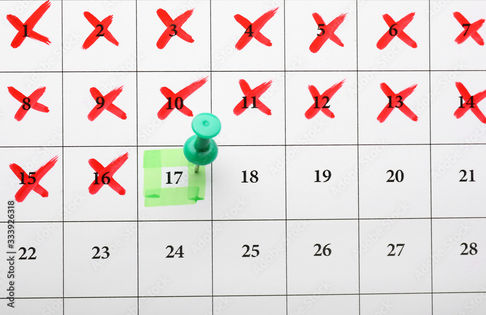 Calendar with marked date, closeup. Deadline concept