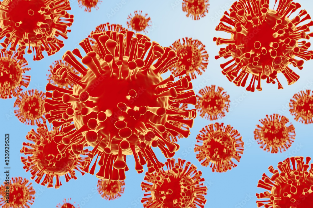 COVID-19,  Coronavirus Disease 2019 wizualizacja 3d - obrazy, fototapety, plakaty 