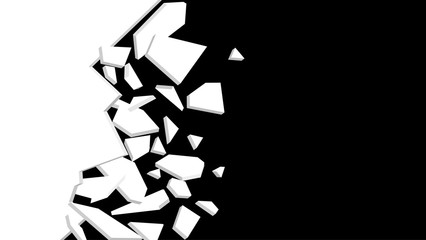 wall explosion fragment. abstract explosion. black and white vector illustration.