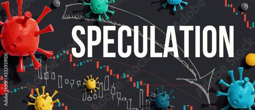Cuadros en Lienzo Speculation theme with viruses and downward stock price charts