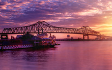 Horace Wilkinson Bridge At Baton Rouge Under Sunset	
