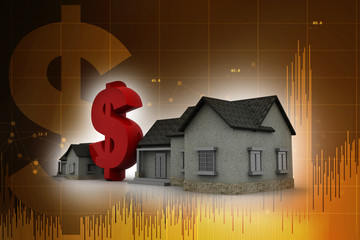 Poster - 3d rendering Real estate concept, Dollar Sign with house