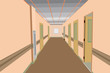 vector illustration concept of empty office, hospital corridor, building interior, polyclinic corridor