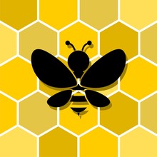 Seamless Yellow Pattern With Bee And Honeycombs Background