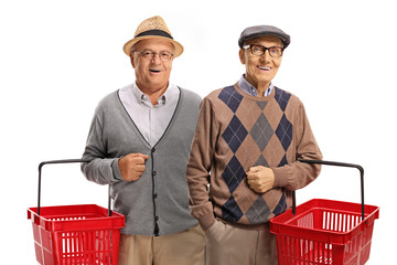 Canvas Print - Happy senior men with shopping baskets