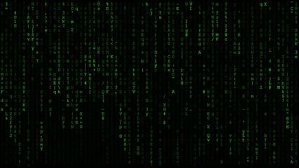 The Falling  Green Rain Computer Characters.  The Symbol of ICTs, Modernization, Technology, Coding, Cryptography, Big Data.