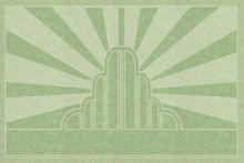 Subtle Shades Of Green Tones And Textures, Art Deco Graphic Background With Copy Space. A Representation Of Sun Rays Over A City "enlightening" In A Texture. 